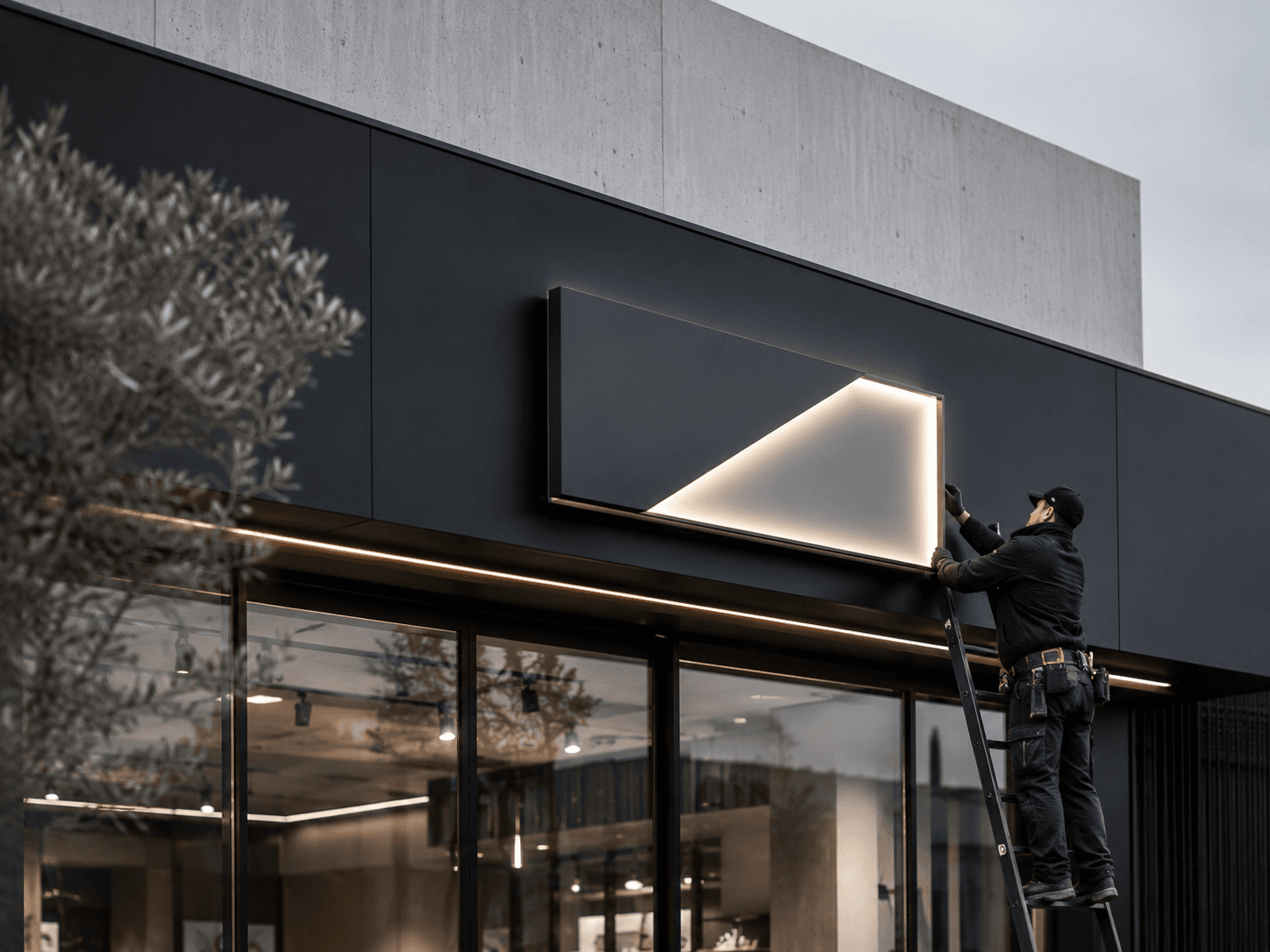 Instalación de un rótulo iluminado en fachada