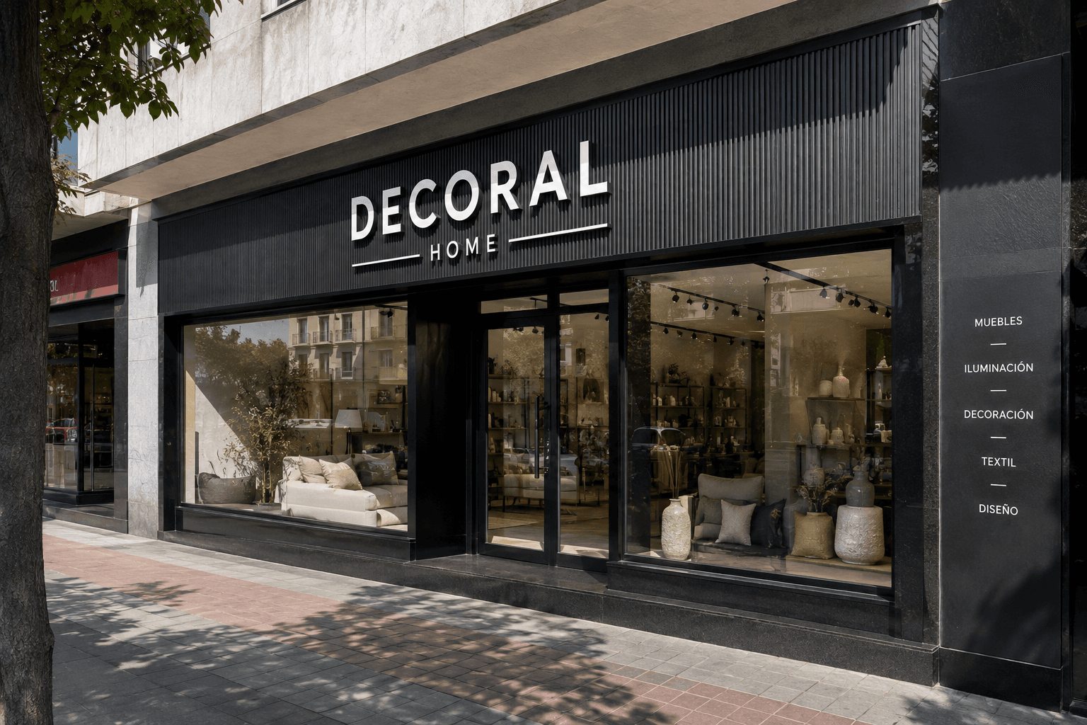 Escaparate comercial rotulado con vinilo de marca